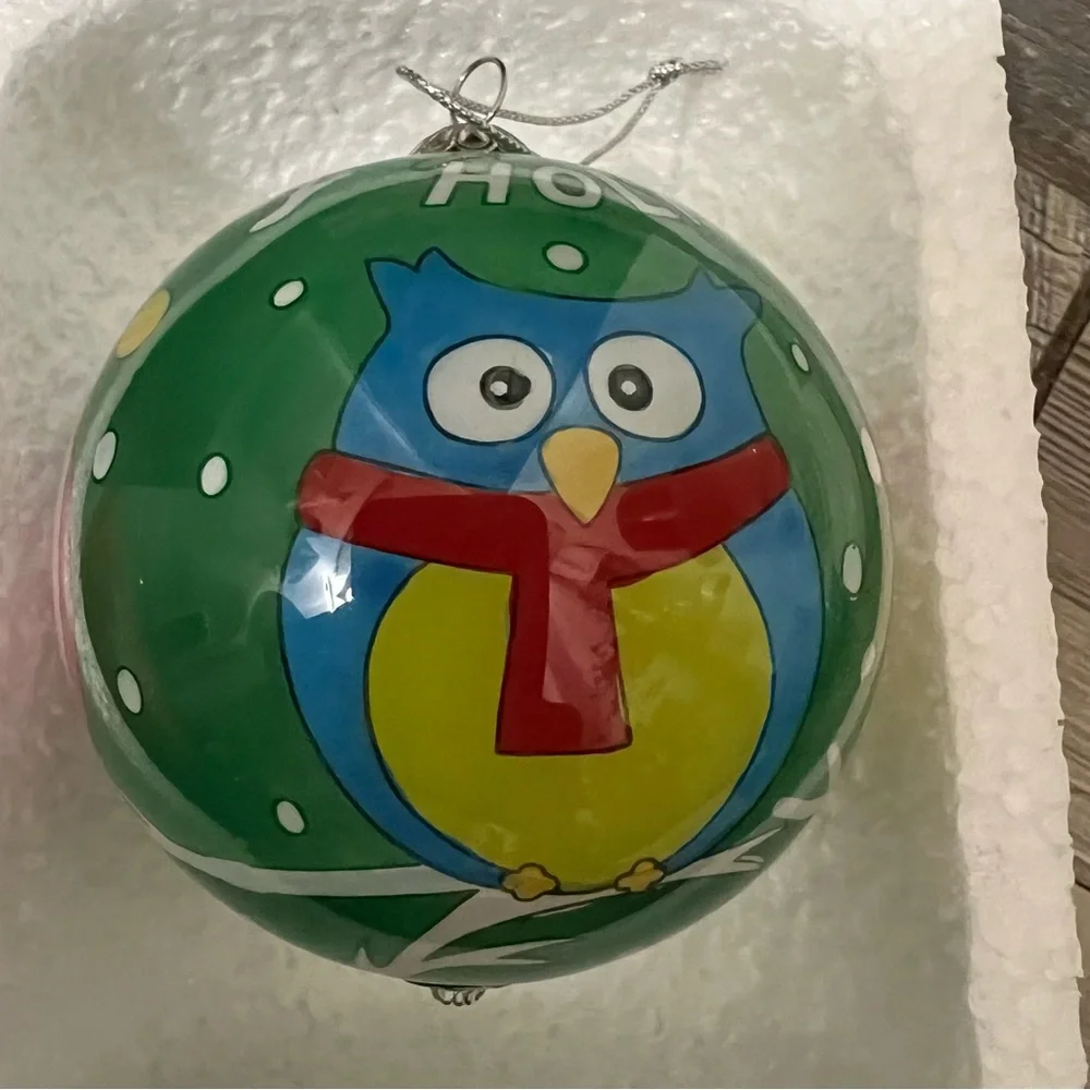 Pier 1 Imports Li Bien Glass HAPPY HOLIDAYS Owl Christmas Tree Ornament 2012